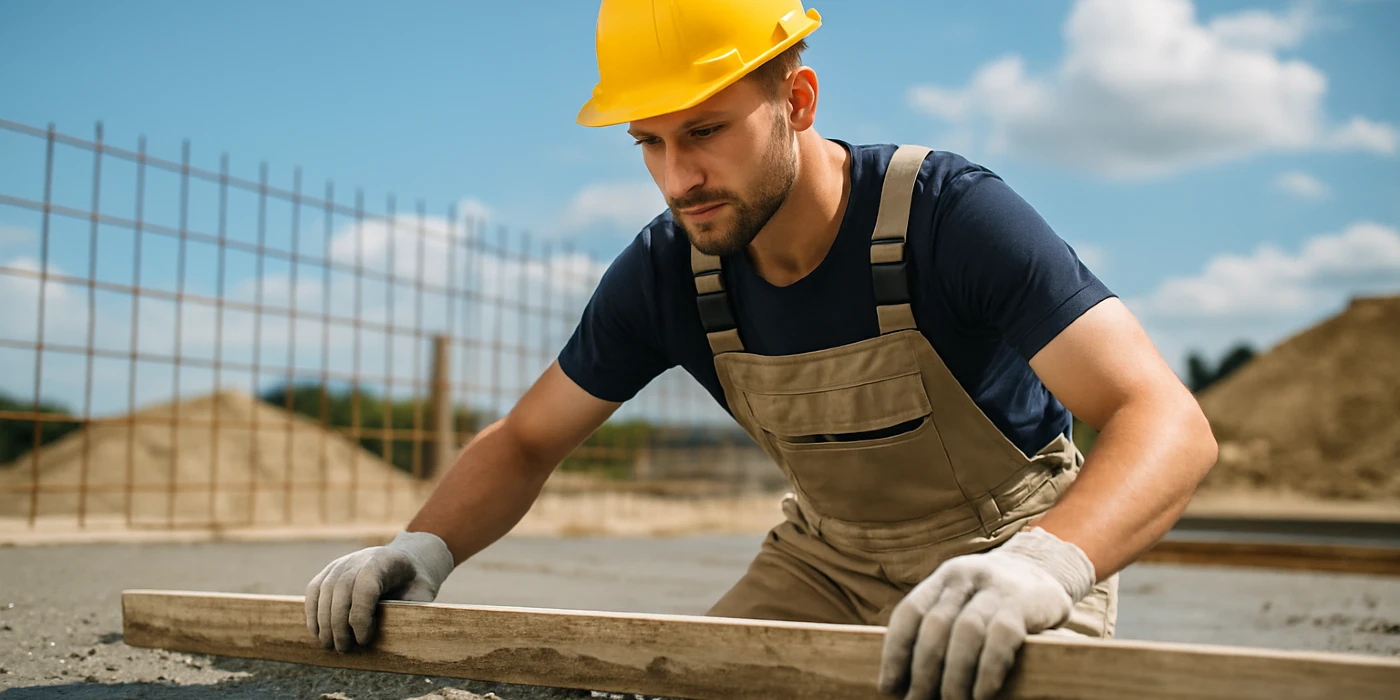 a male concrete worker spreading fresh cement on rebared ground from Phoenix Concrete Contractor in Phoenix, AZ - concrete contractor near me