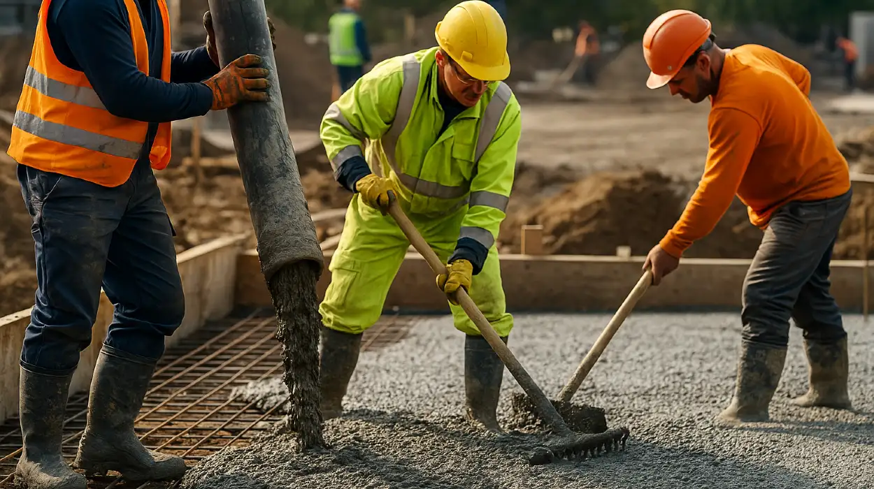 3 concrete contractors spreading concrete on the ground from Phoenix Concrete Contractor in Phoenix, AZ - Concrete Contractor 
