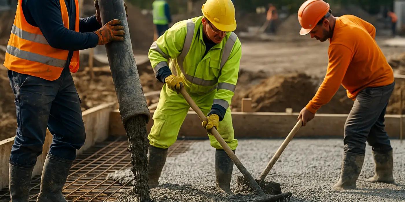 3 concrete contractors spreading concrete on the ground from Phoenix Concrete Contractor in Phoenix, AZ - Concrete Contractor 