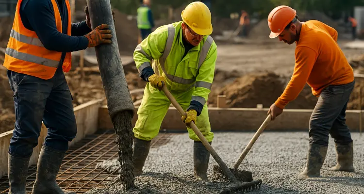 3 concrete contractors spreading concrete on the ground from Phoenix Concrete Contractor in Phoenix, AZ - Concrete Contractor 