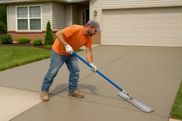 a male worker finishing a concrete driveway from Phoenix Concrete Contractor in Phoenix, AZ - Concrete Contractor 