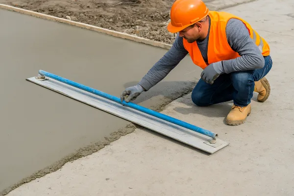 a male worker finishing an outdoor concrete slab from Phoenix Concrete Contractor in Phoenix, AZ - Concrete Contractor 