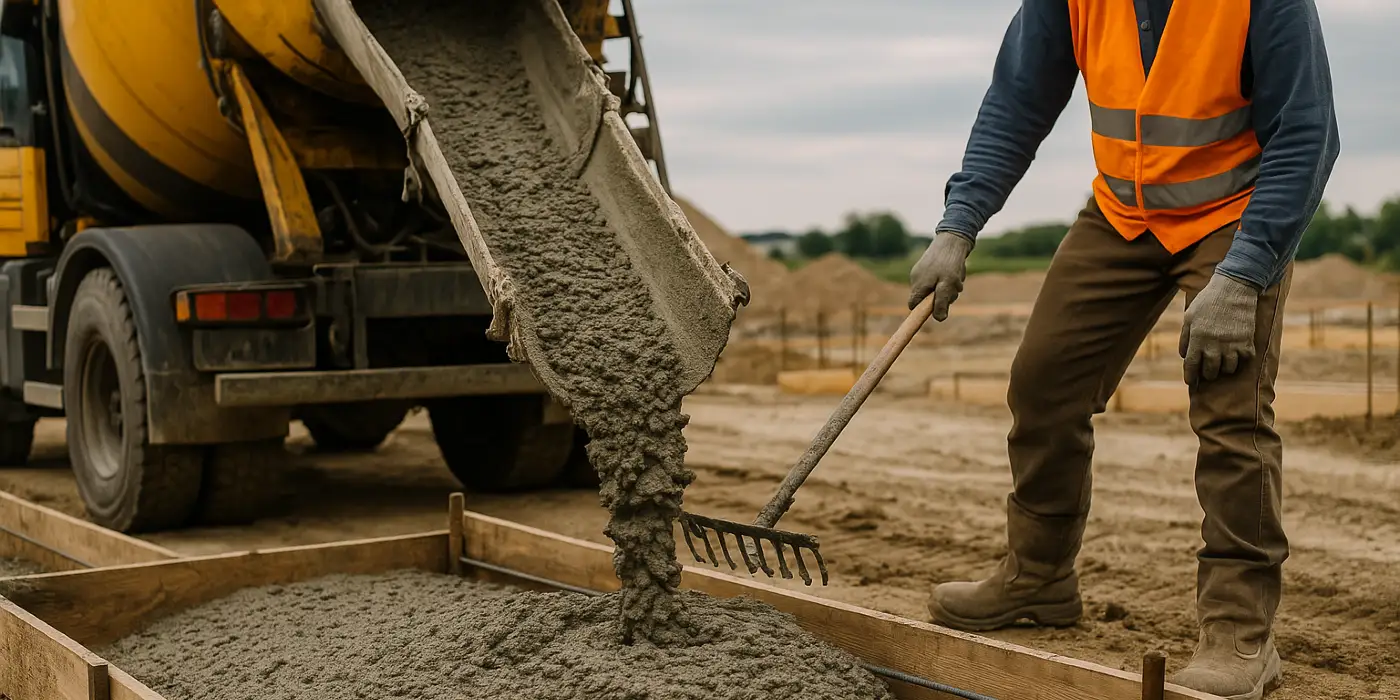 a concrete truck pouring cement on a concrete form from Phoenix Concrete Contractor in Phoenix, AZ - concrete driveway resurfacing