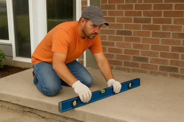 a male worker leveling a concrete slab porch from Phoenix Concrete Contractor in Phoenix, AZ - concrete repair near me