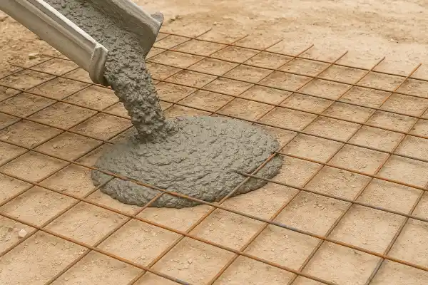 a cement truck pouring cement on a rebared ground from Phoenix Concrete Contractor in Phoenix, AZ - concrete services near me
