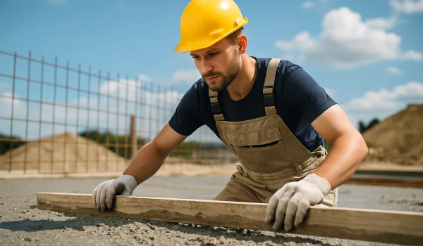 a male concrete worker spreading fresh cement on rebared ground from Phoenix Concrete Contractor in Phoenix, AZ - concrete slabs for sheds