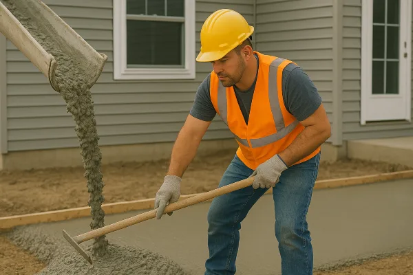 a man spreading the cement that a truck is pouring on the ground from Phoenix Concrete Contractor in Tempe, AZ - Tempe AZ